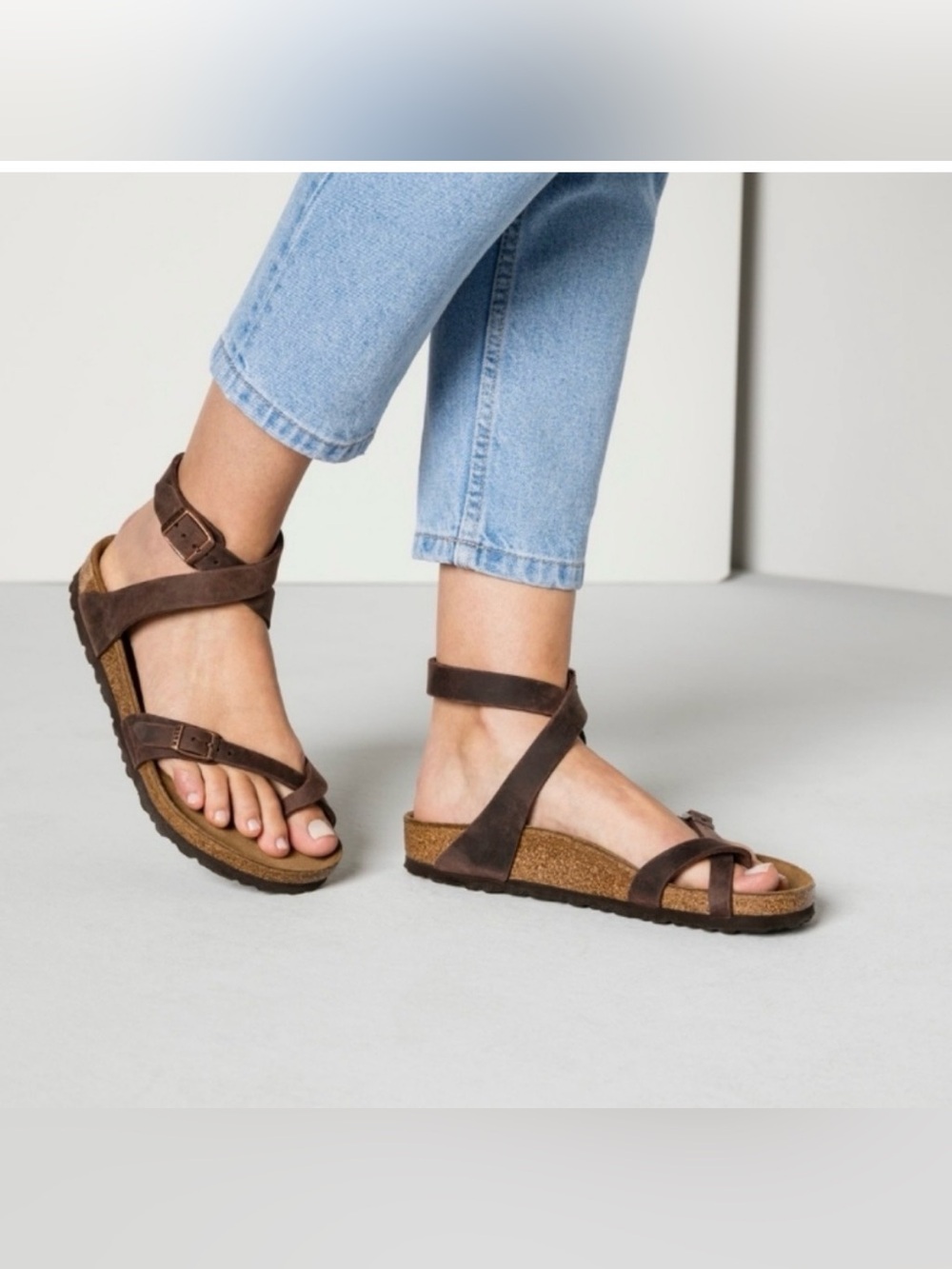 Birkenstock Yara Oiled Leather Sandals in the dark brown Habana shade